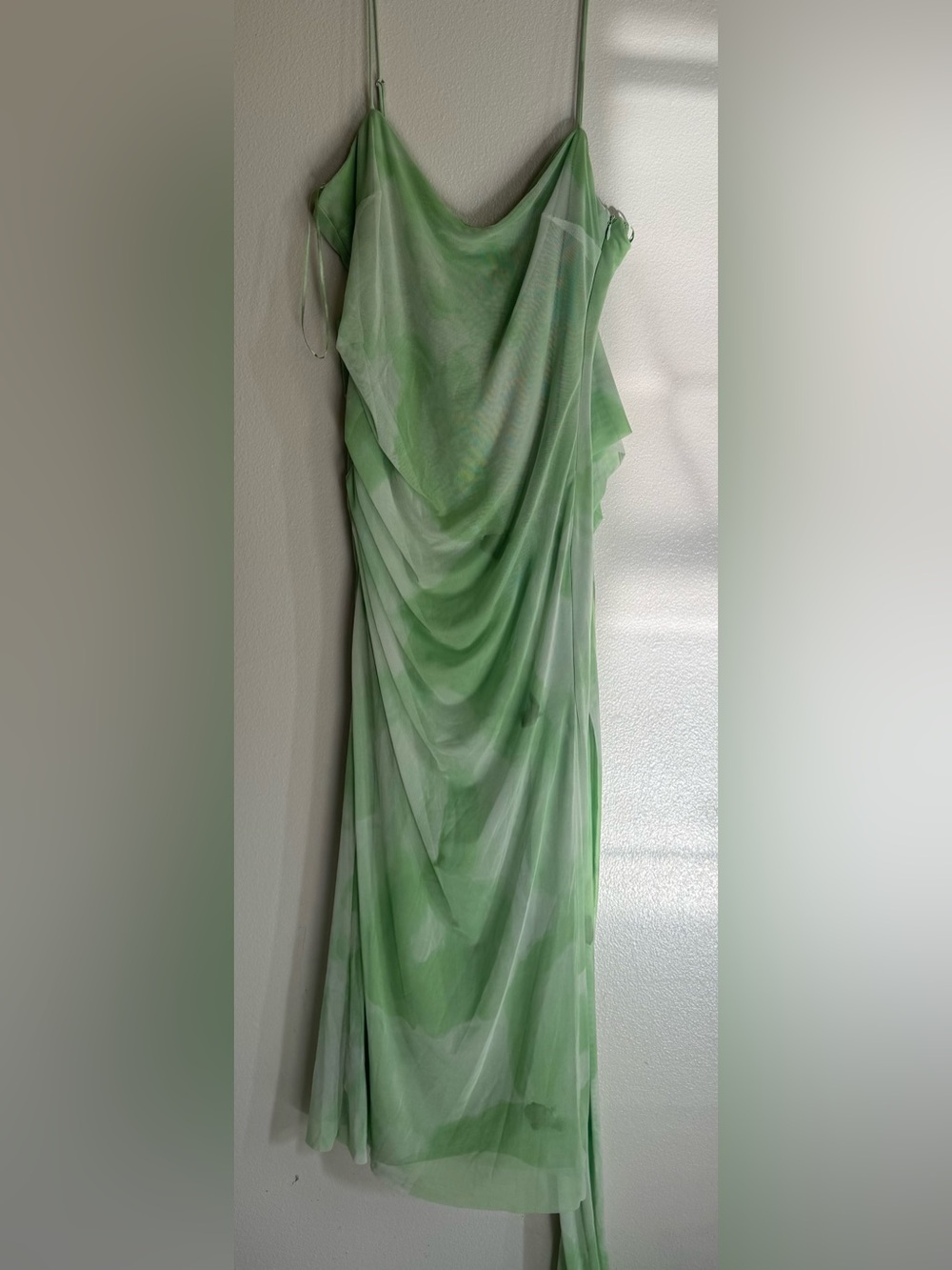 Zara Sheer Draped Midi Dress in Light Green